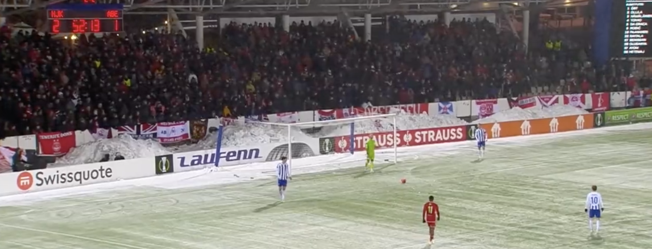 Aberdeen fans throwing snowballs