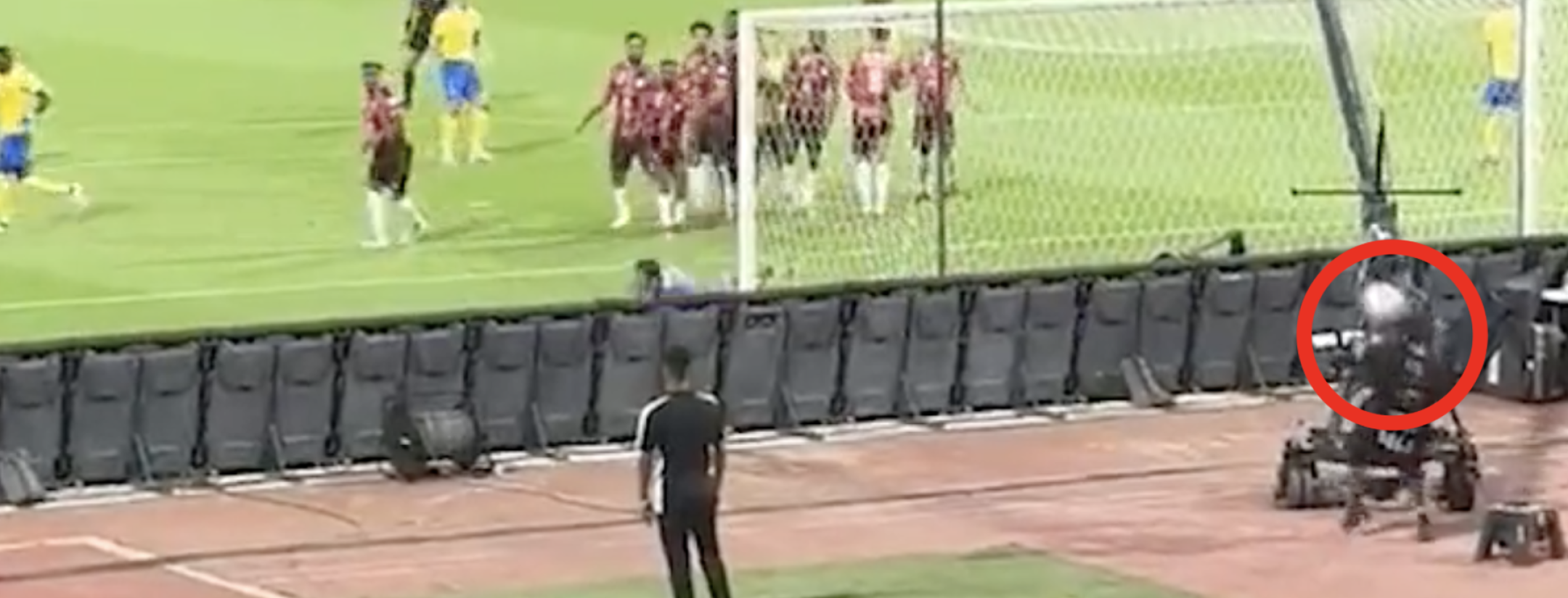 Ronaldo free kick hits cameraman