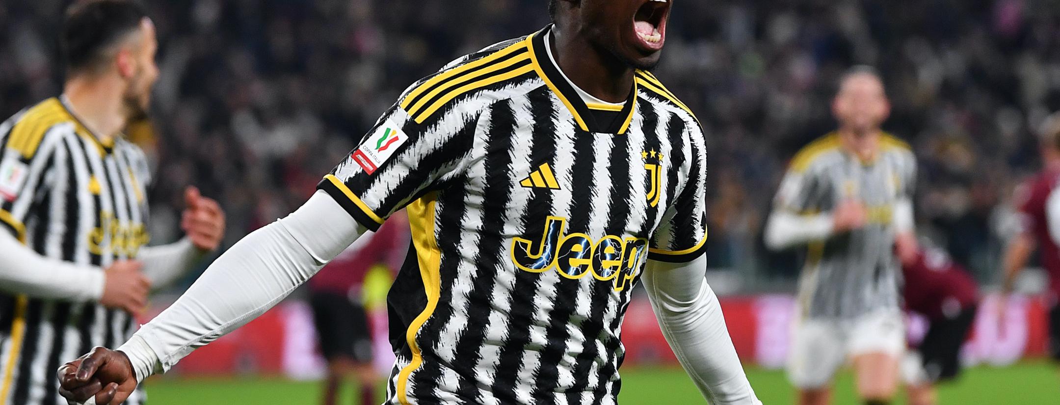 Tim Weah celebrates his first goal in Serie A for Juventus