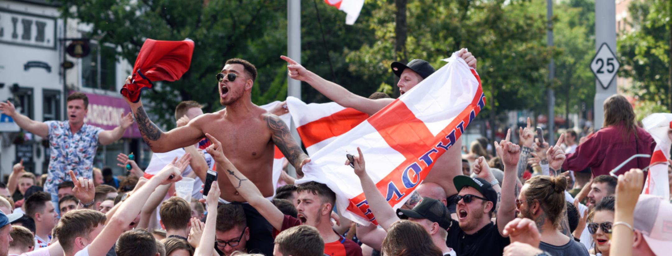 England fans celebrate at Ikea