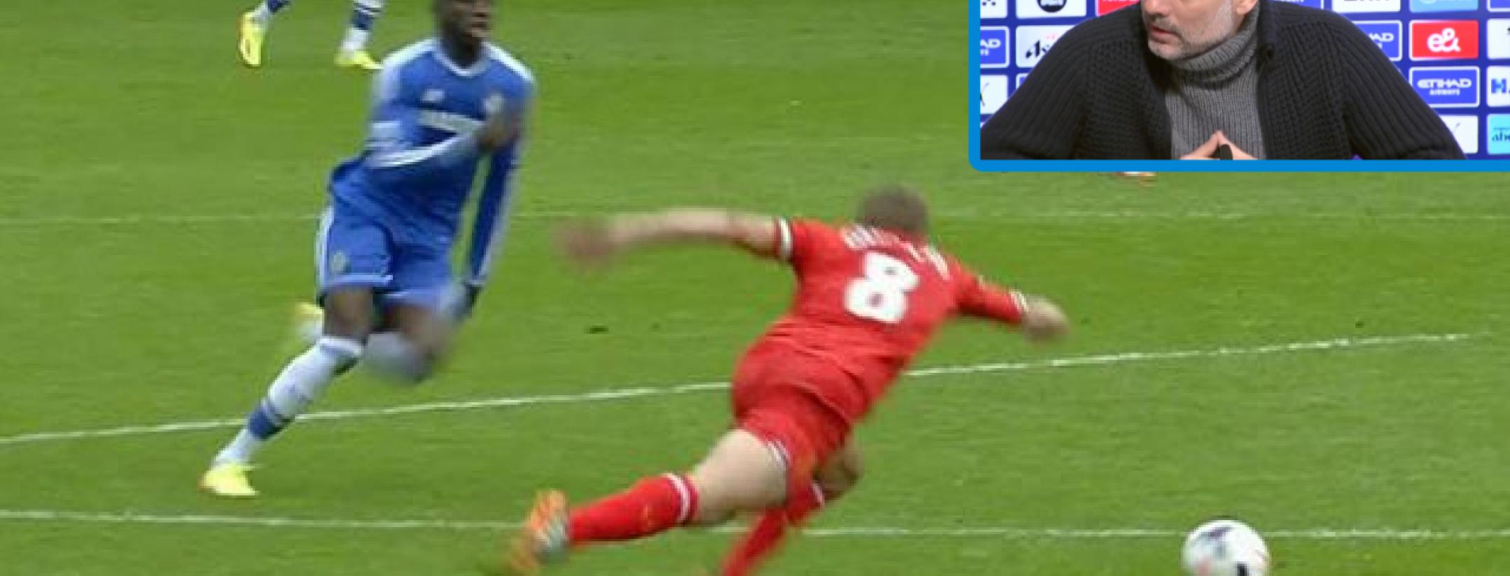 Pep Guardiola Steven Gerrard slip