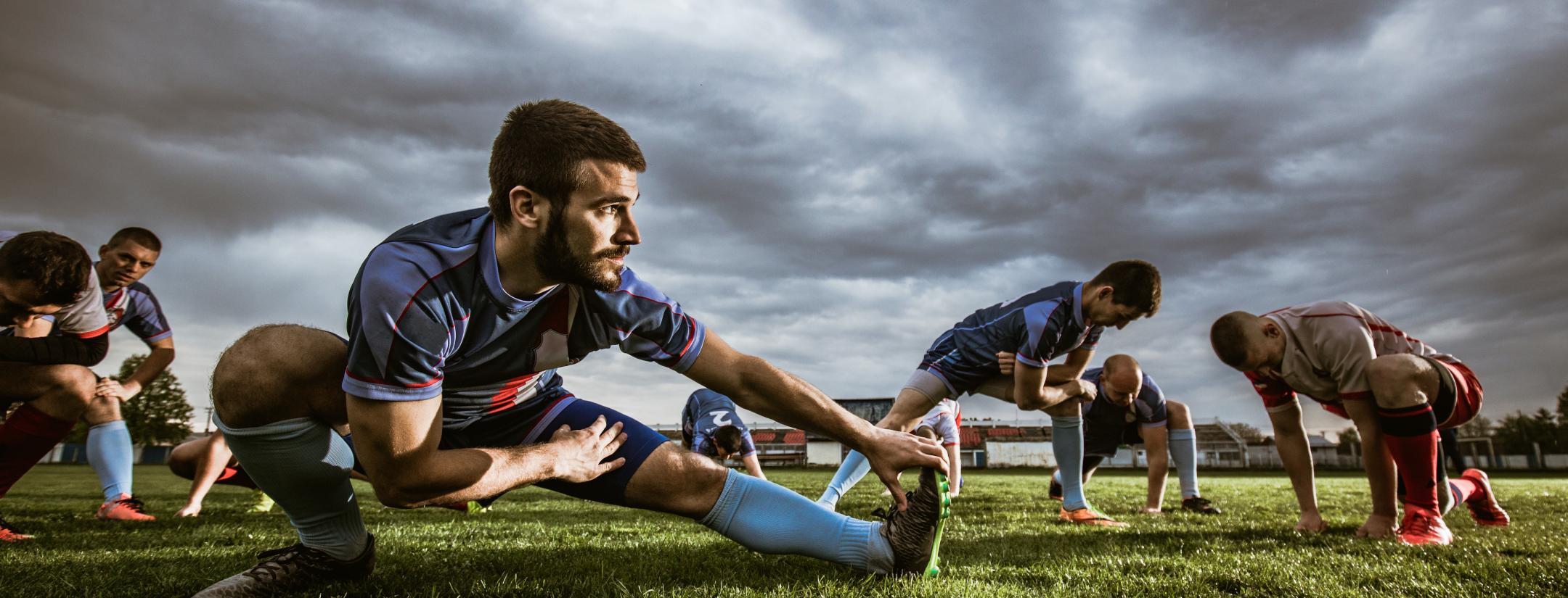 Soccer player stretching