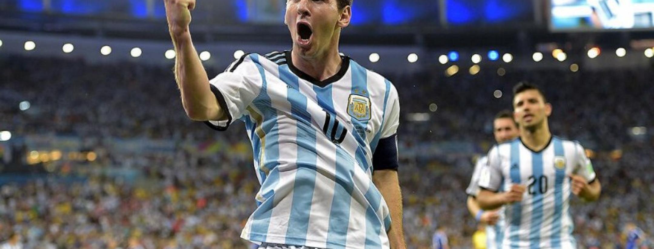 Argentina's Lionel Messi pumps his fist in celebration after scoring against Bosnia-Herzegovina