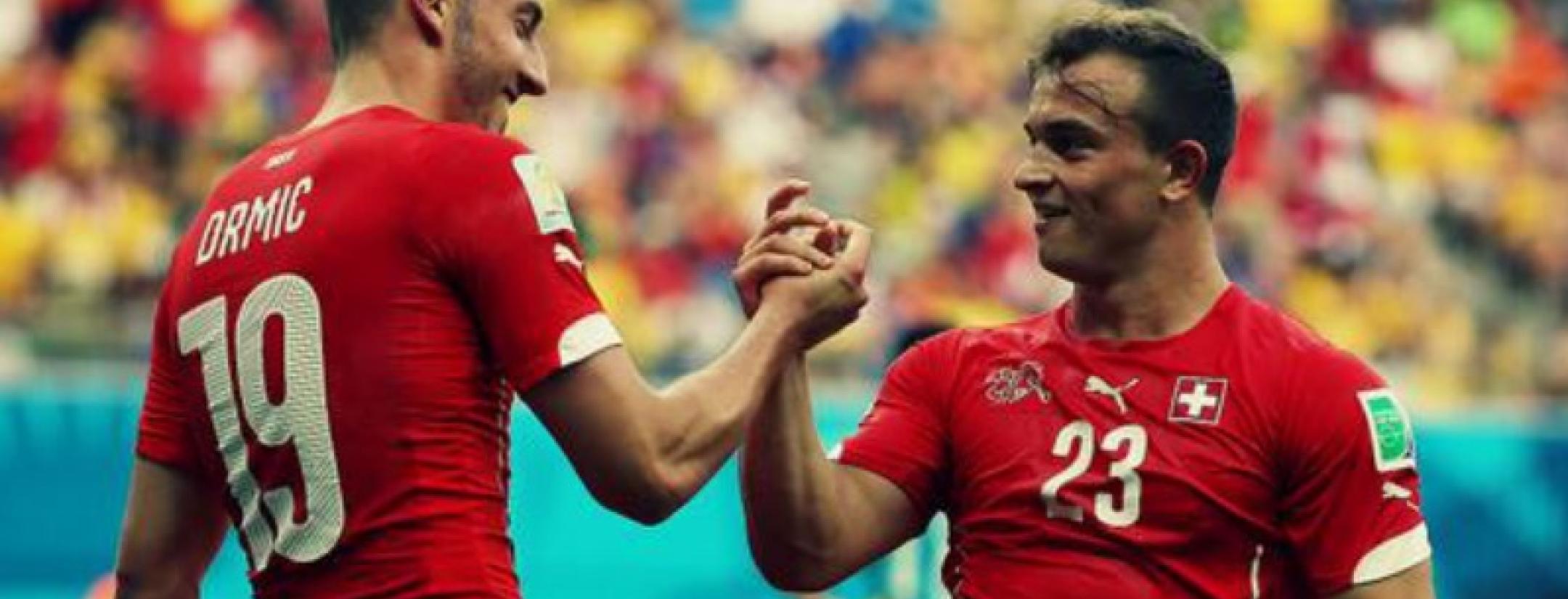 Xherdan Shaqiri  and Josip Drmic celebrate 