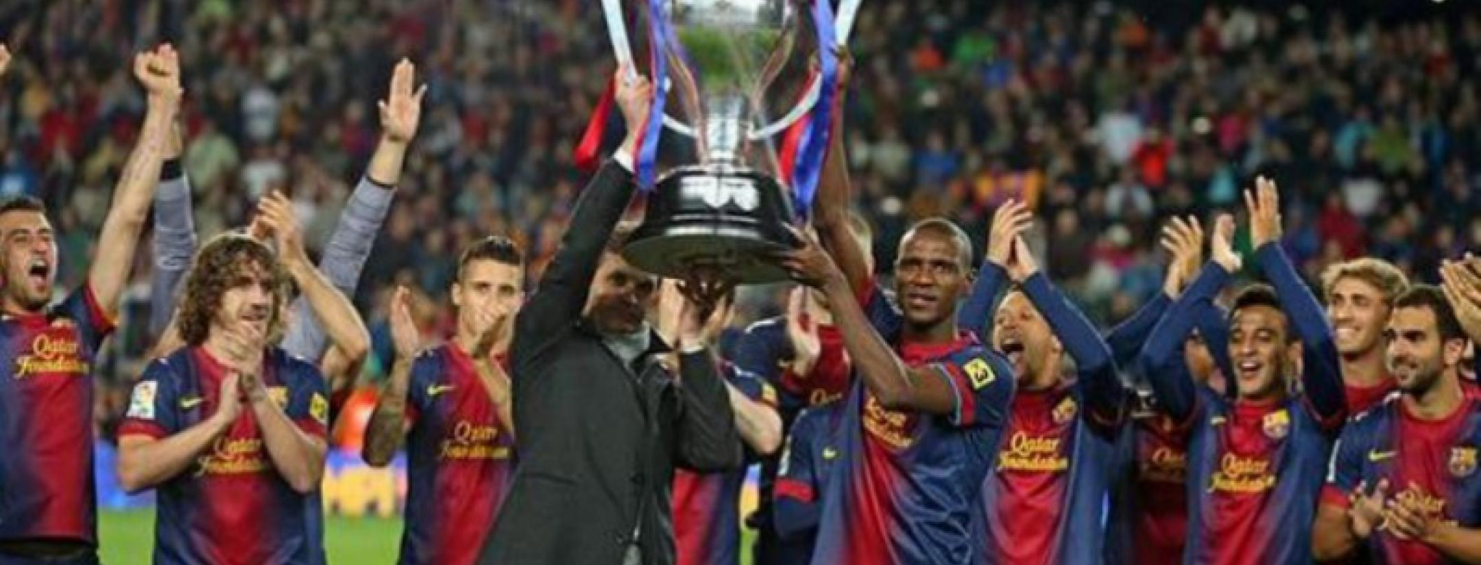 Barcelona Manager Tito Vilanova celebrating the league championship in 2012