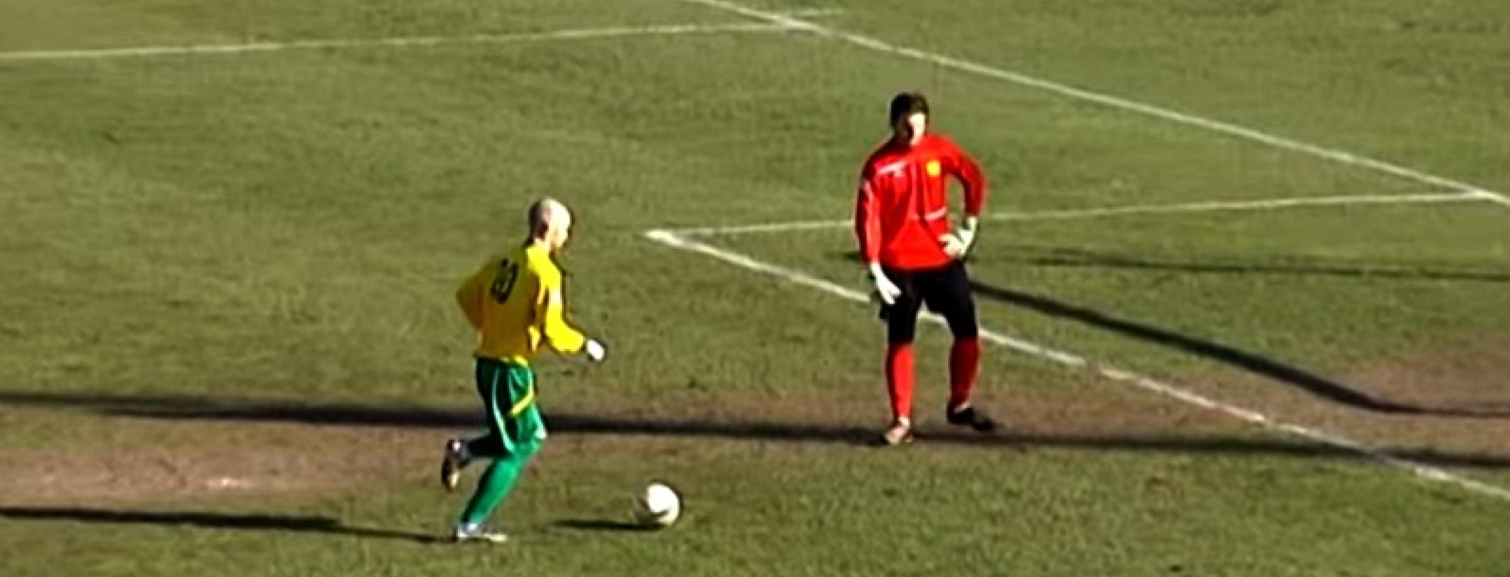 The keeper for Unione Sportiva Dro in Italy's Serie D league stands back to let A.S.D. Fersina Perginese score 