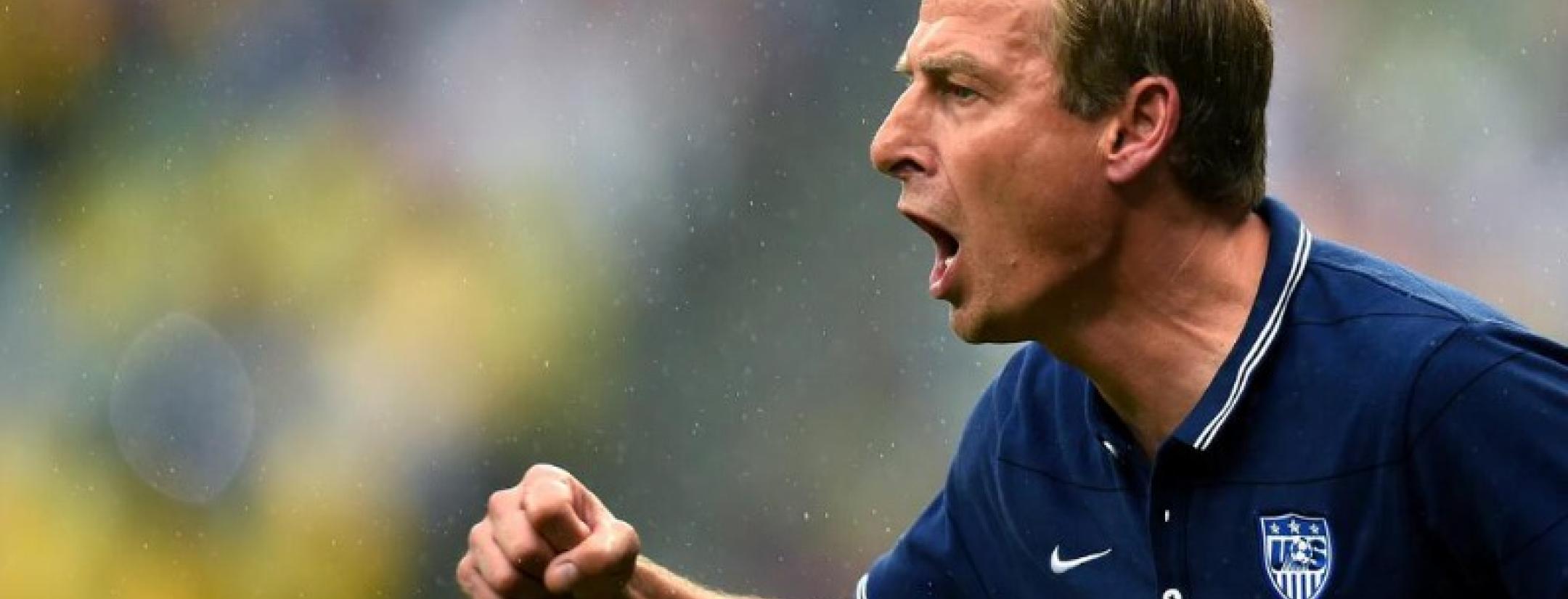 Jurgen Klinsmann gets fired up at the USA's victory