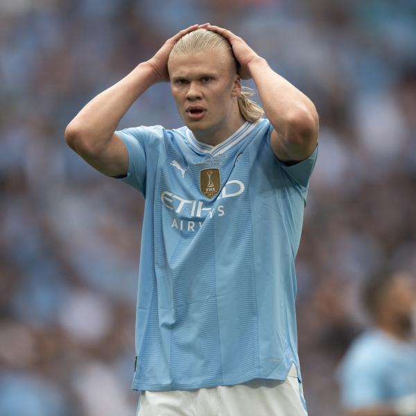 Erling Haaland reacts during Emirates FA Cup Final match between Manchester City and Manchester United