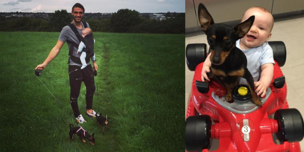 Andy Carroll with his pups and son