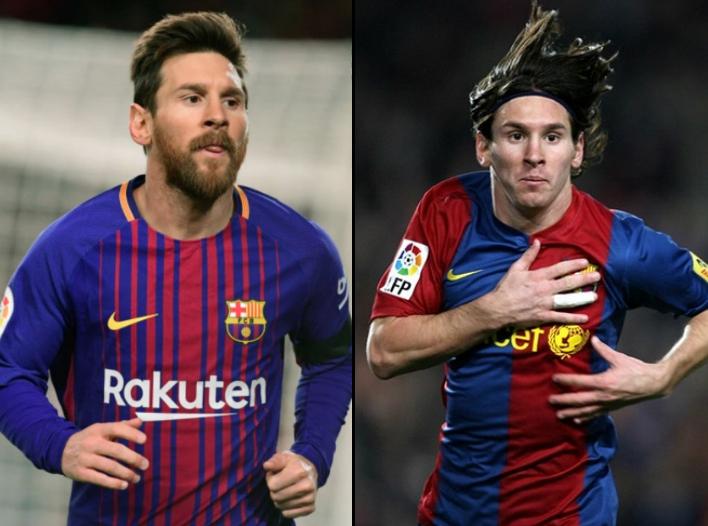 Lionel Messi in 2007 and in 2017