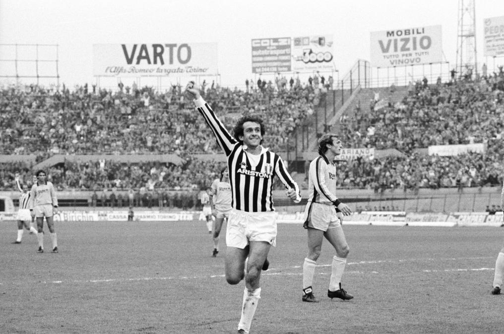 Michel Platini after scoring a goal