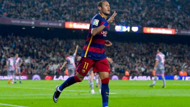 Neymar celebrates scoring four goals last weekend. 