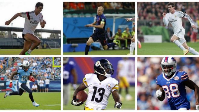 Soccer stars Cristiano Ronaldo, Arjen Robben, Gareth Bale, y NFL stars Chris Johnson, Dri Archer and Marquise Goodwin 