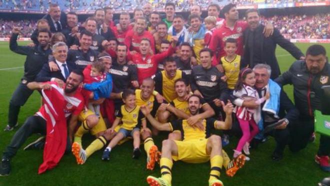 Atlético Madrid players celebrate their La Liga title