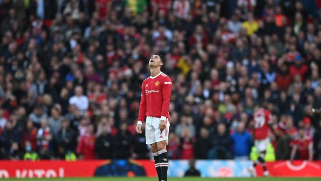 Cristiano Ronaldo of Manchester United looks dejected during a Premier League match against Liverpool (Shaun Botterill | Getty Images)