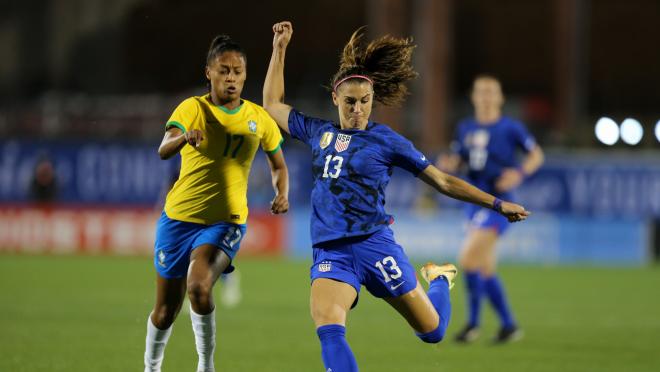 Alex Morgan against Brazil in 2023 SheBelieves Cup