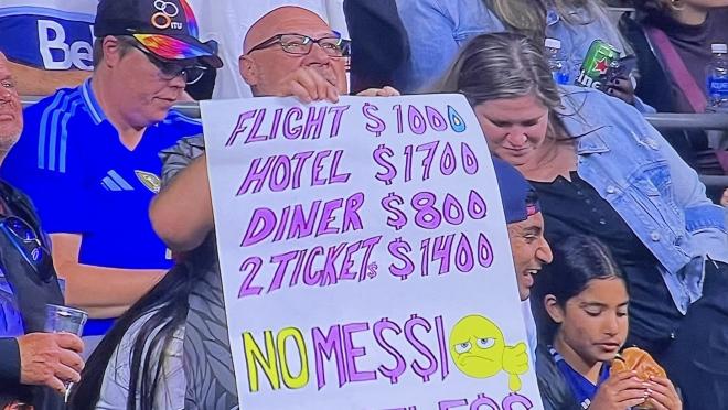 Fan at BC Place in Vancouver showing expenses to watch Lionel Messi