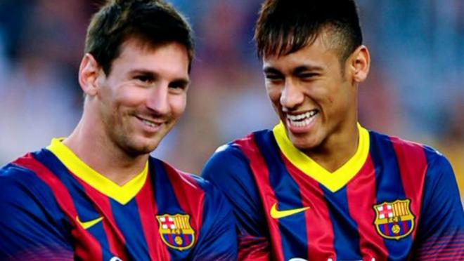 Messi, Neymar laughing 