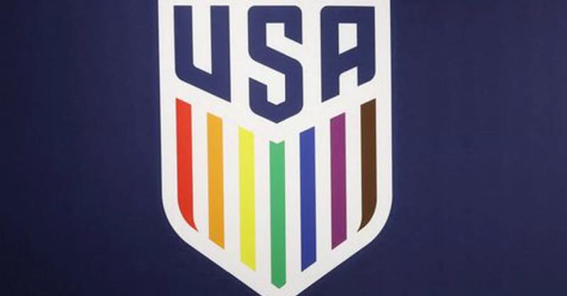 U.S. Soccer Federation using rainbow crest at World Cup training