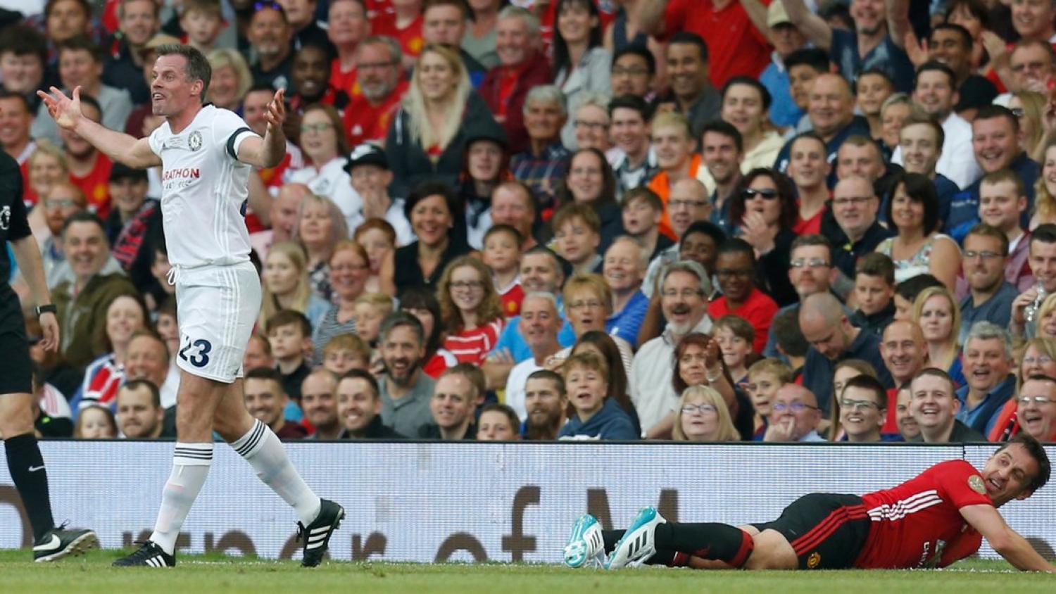 Jamie Carragher Horror Tackle On Gary Neville