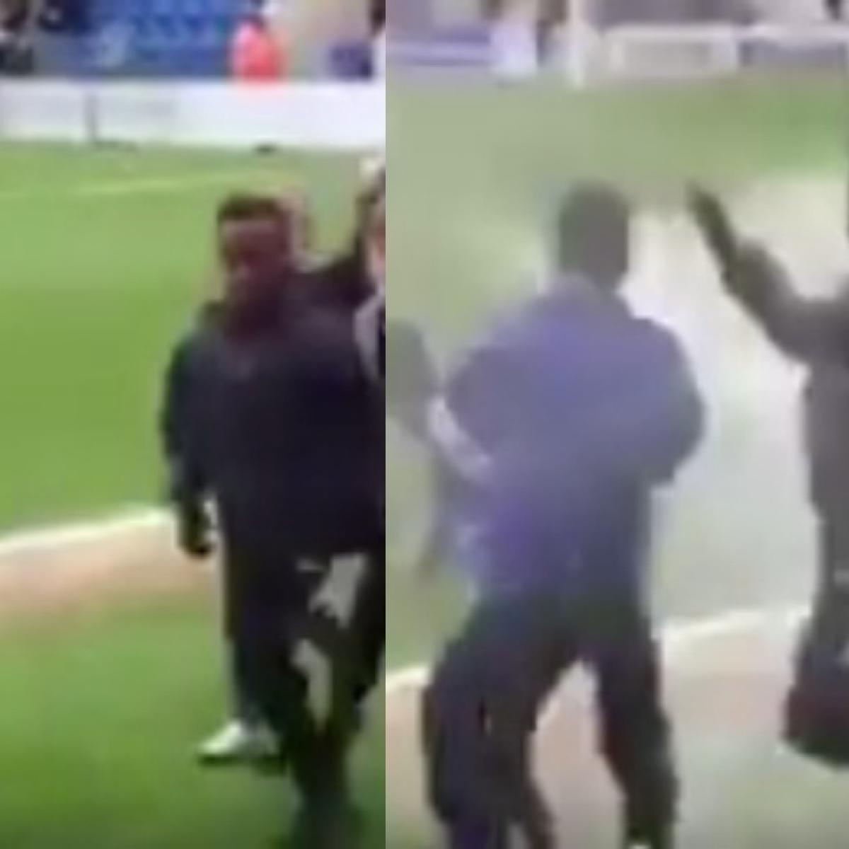 Youth soccer team gets blasted by sprinkler.