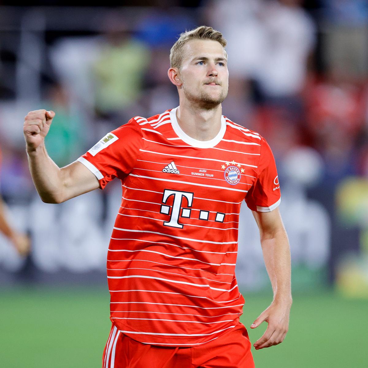 Matthijs de Ligt celebrates scoring a goal in his debut for Bayern Munich against DC United. De Ligt is among the best defenders at World Cup 2022.