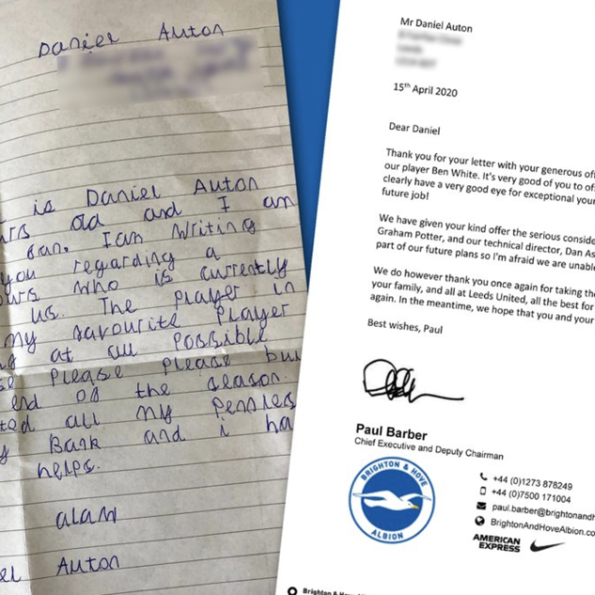 5-year-old writes letter to Brighton
