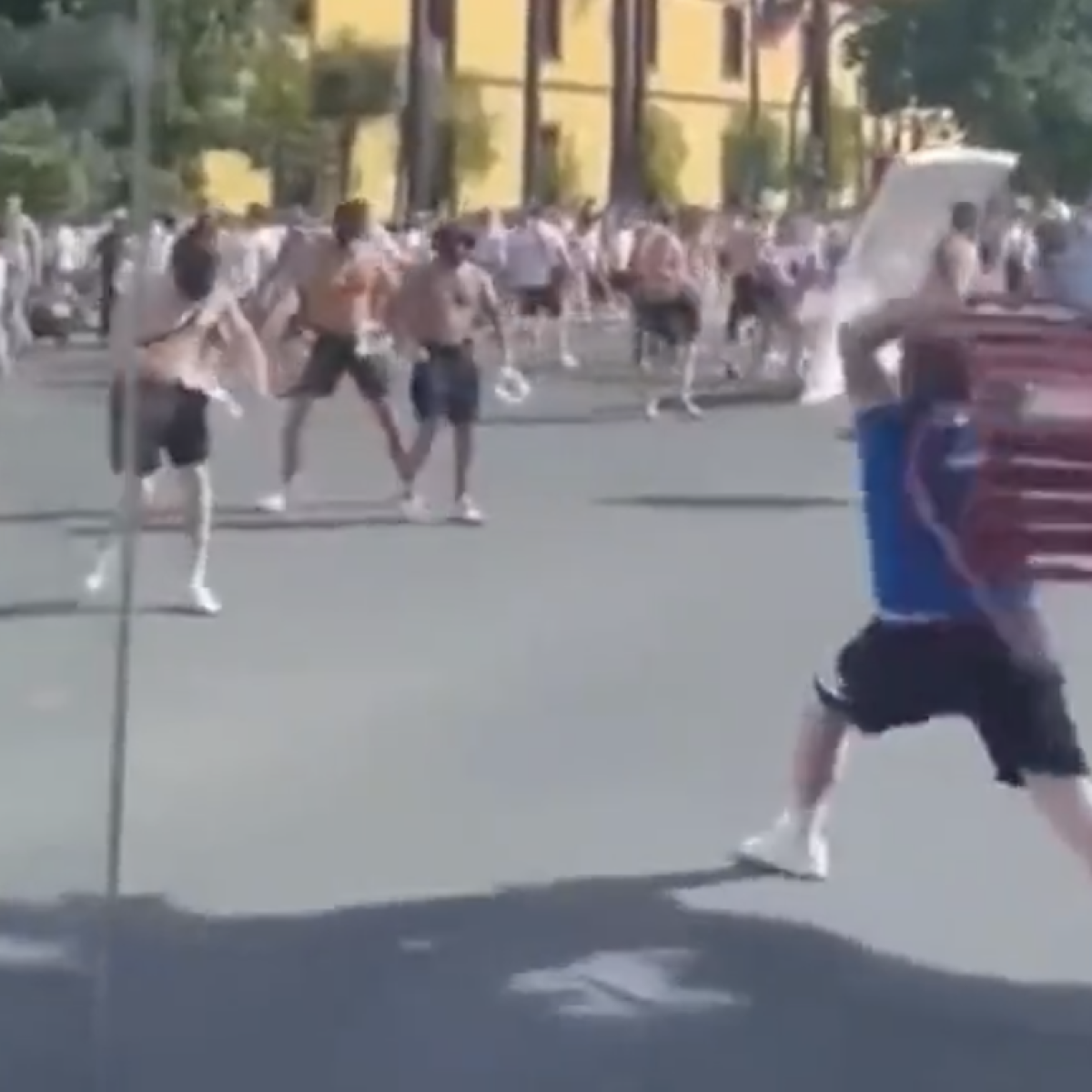 Frankfurt vs Rangers Fans Chairs Only Fight