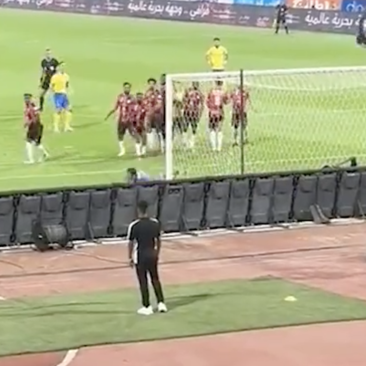 Ronaldo free kick hits cameraman