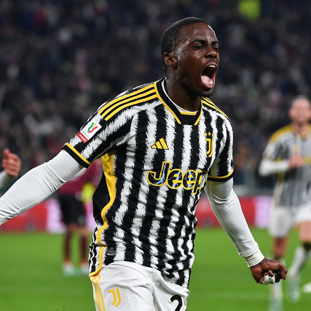 Tim Weah celebrates his first goal in Serie A for Juventus