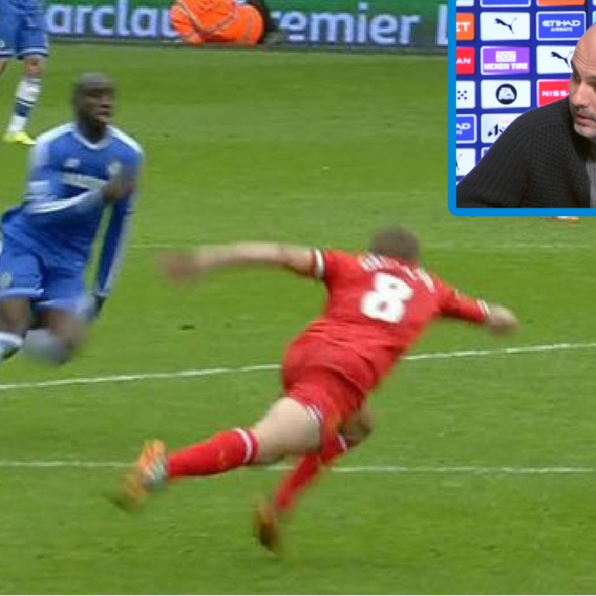 Pep Guardiola Steven Gerrard slip