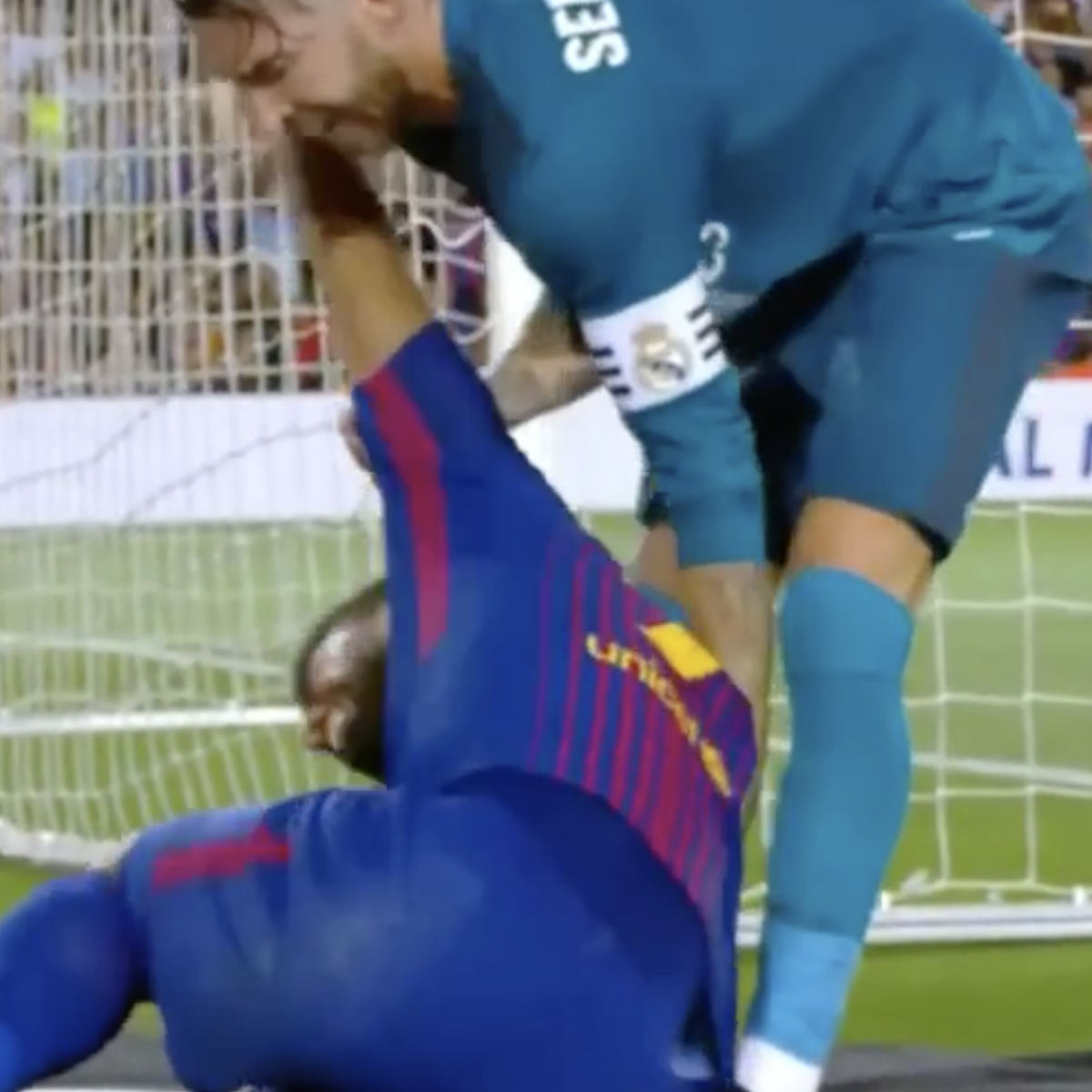 Sergio Ramos Helping Luis Suarez Up After Horrid Dive