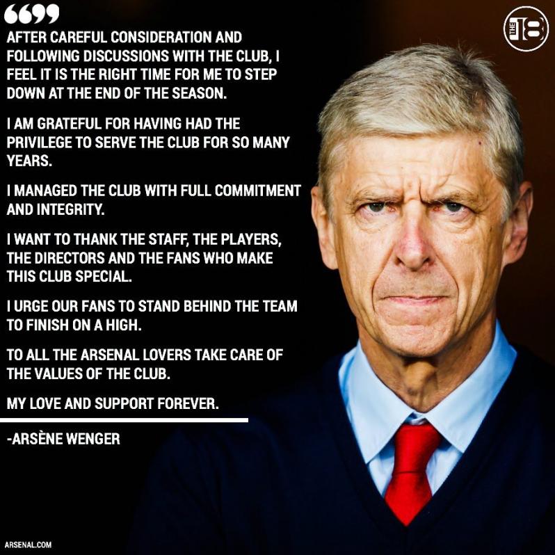 Arsene Wenger resigns as Arsenal manager