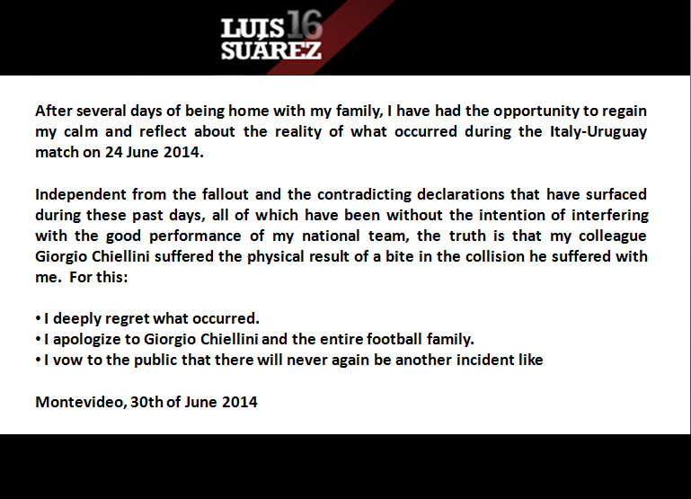 Luis Suarez apology