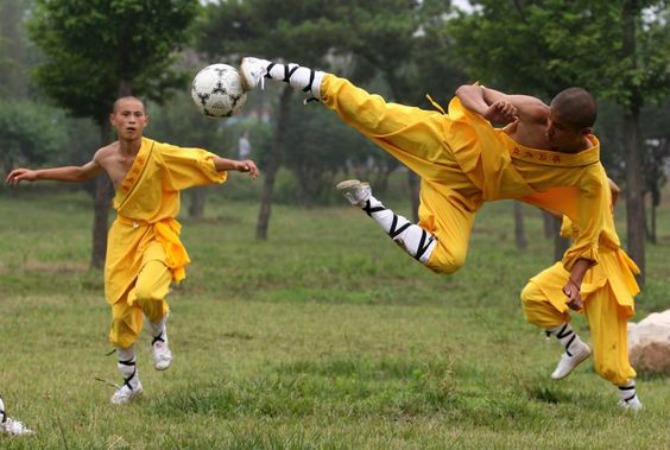 shaolin monks playing soccer