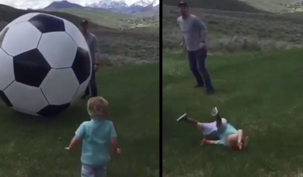 Giant Soccer Ball Hits Kid
